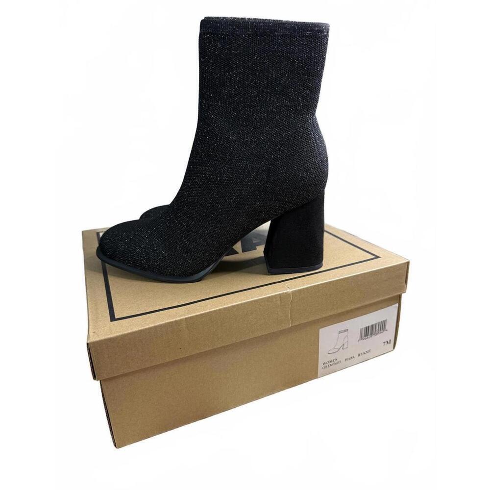 Mia Piana Ankle Boots 10421430 Size 7 NWT Black Pull On Block Heel Dressy Office